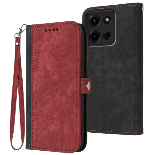 Moto G 2025 Side Buckle Double Fold Hand Strap Leather Phone Case - Red